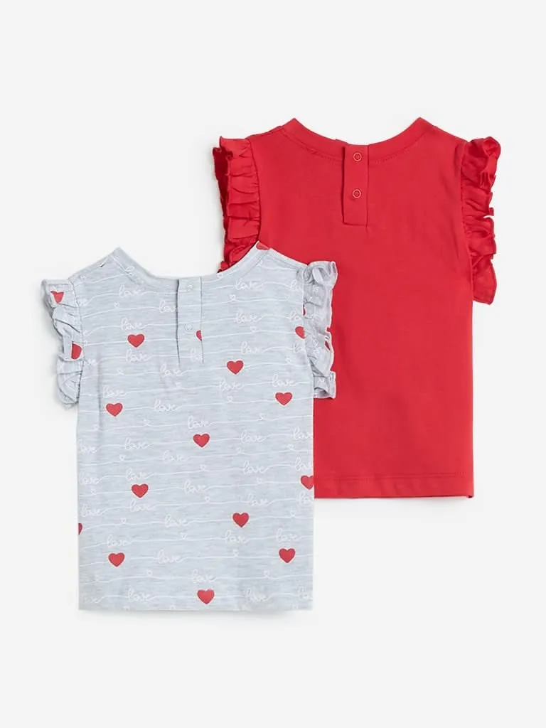 Baby HOP Red Printed Tops Set of Two