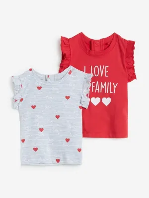 Baby HOP Red Printed Tops Set of Two