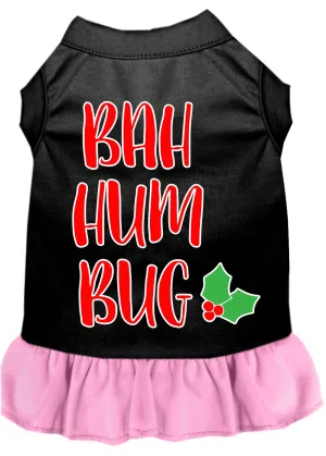 Bah Humbug Screen Print Dog Dress Black With Light Pink Med