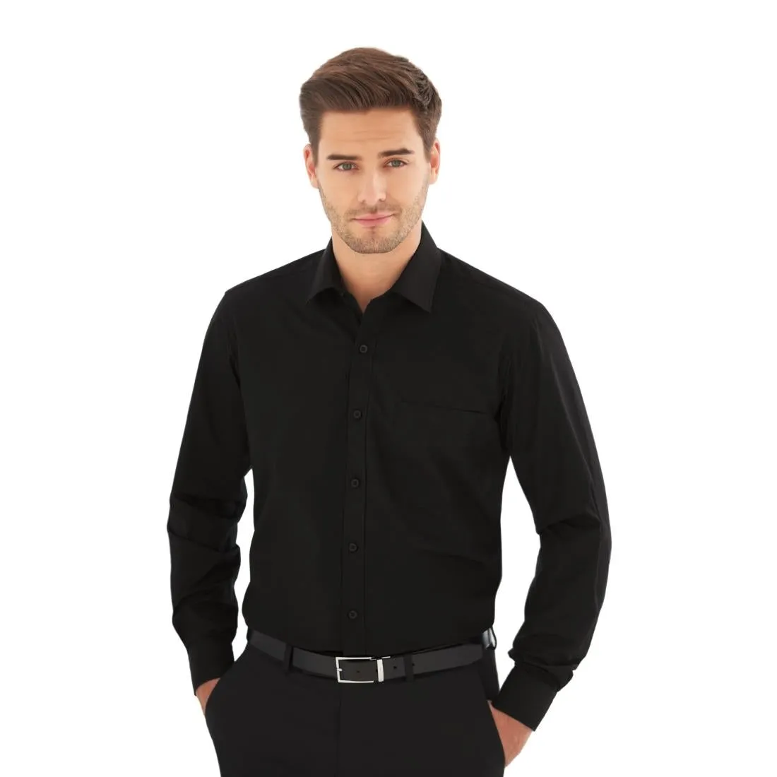 BB710-16 Brook Taverner Mens Long Sleeve Black Rapino Shirt - Collar 16"