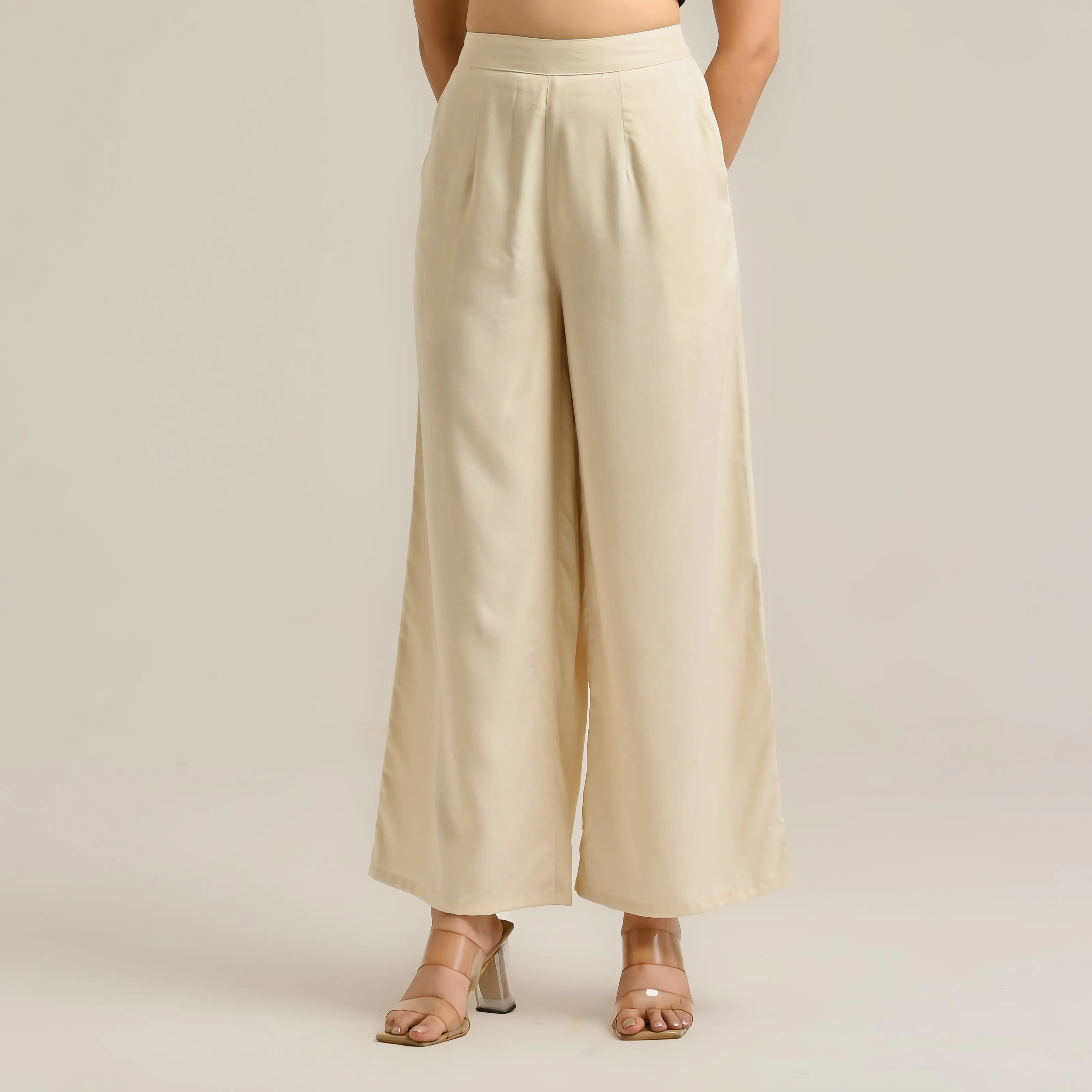 Beige Flared Palazzo Pants