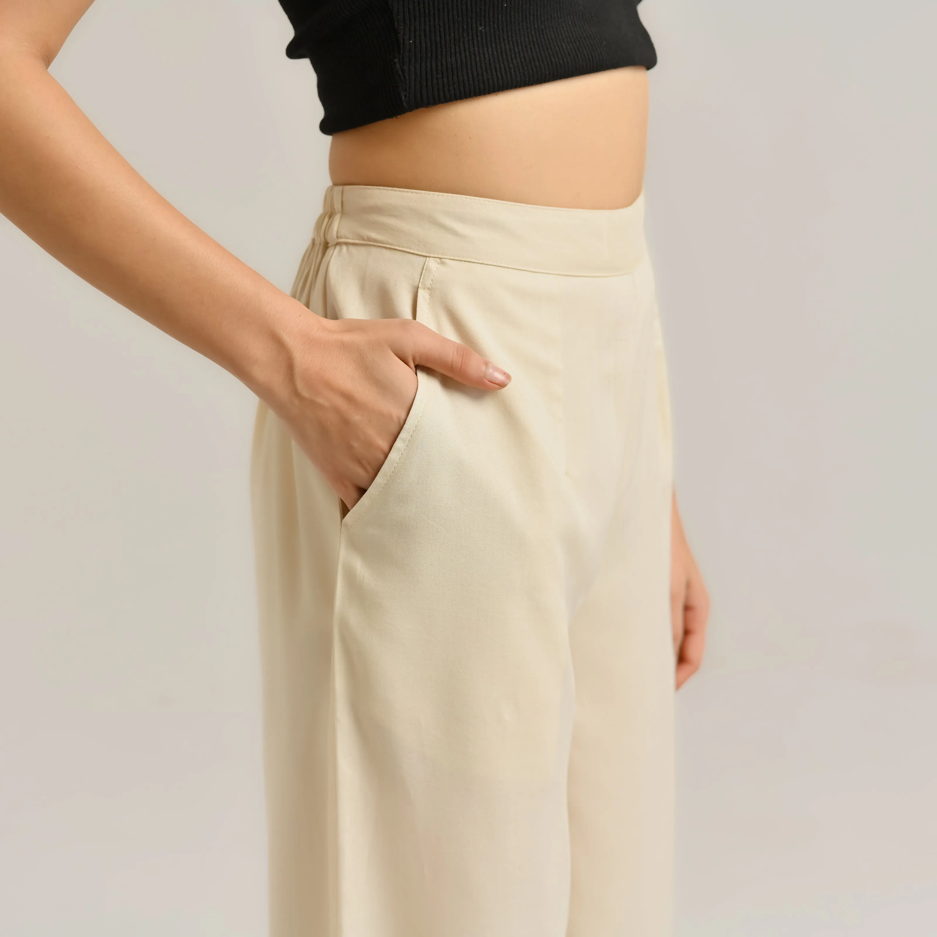 Beige Flared Palazzo Pants