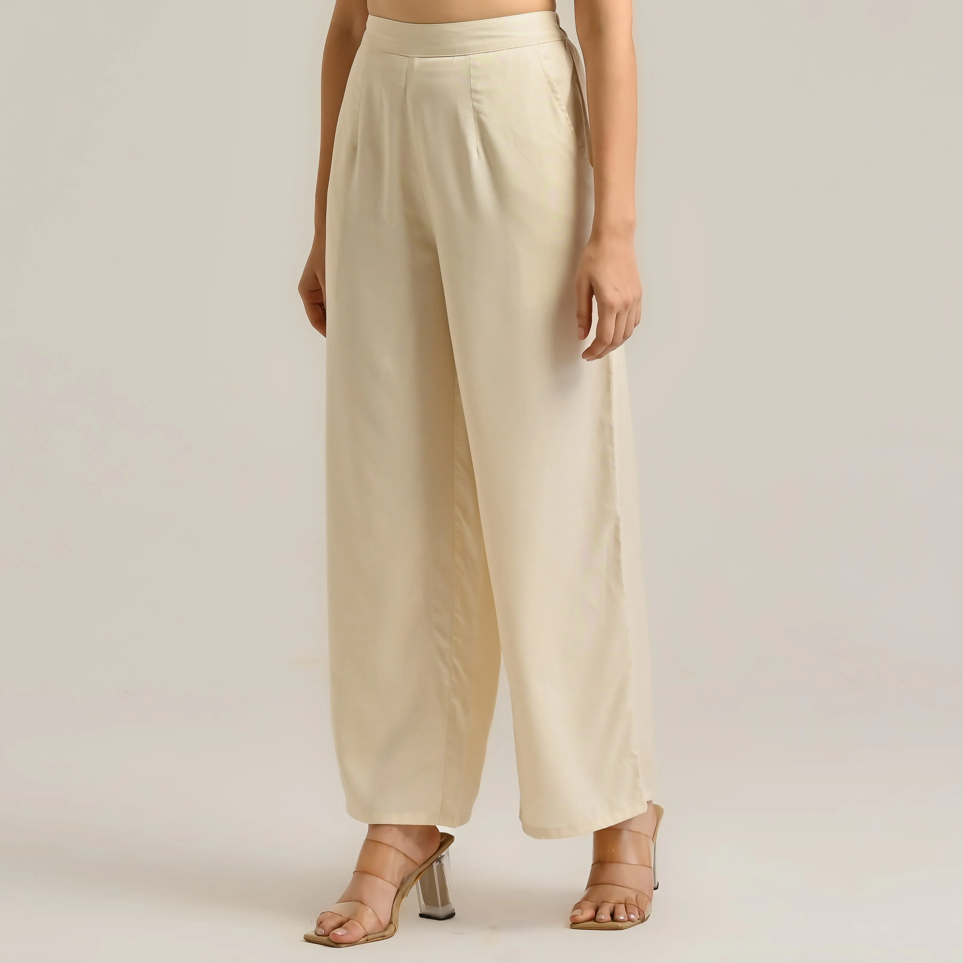 Beige Flared Palazzo Pants