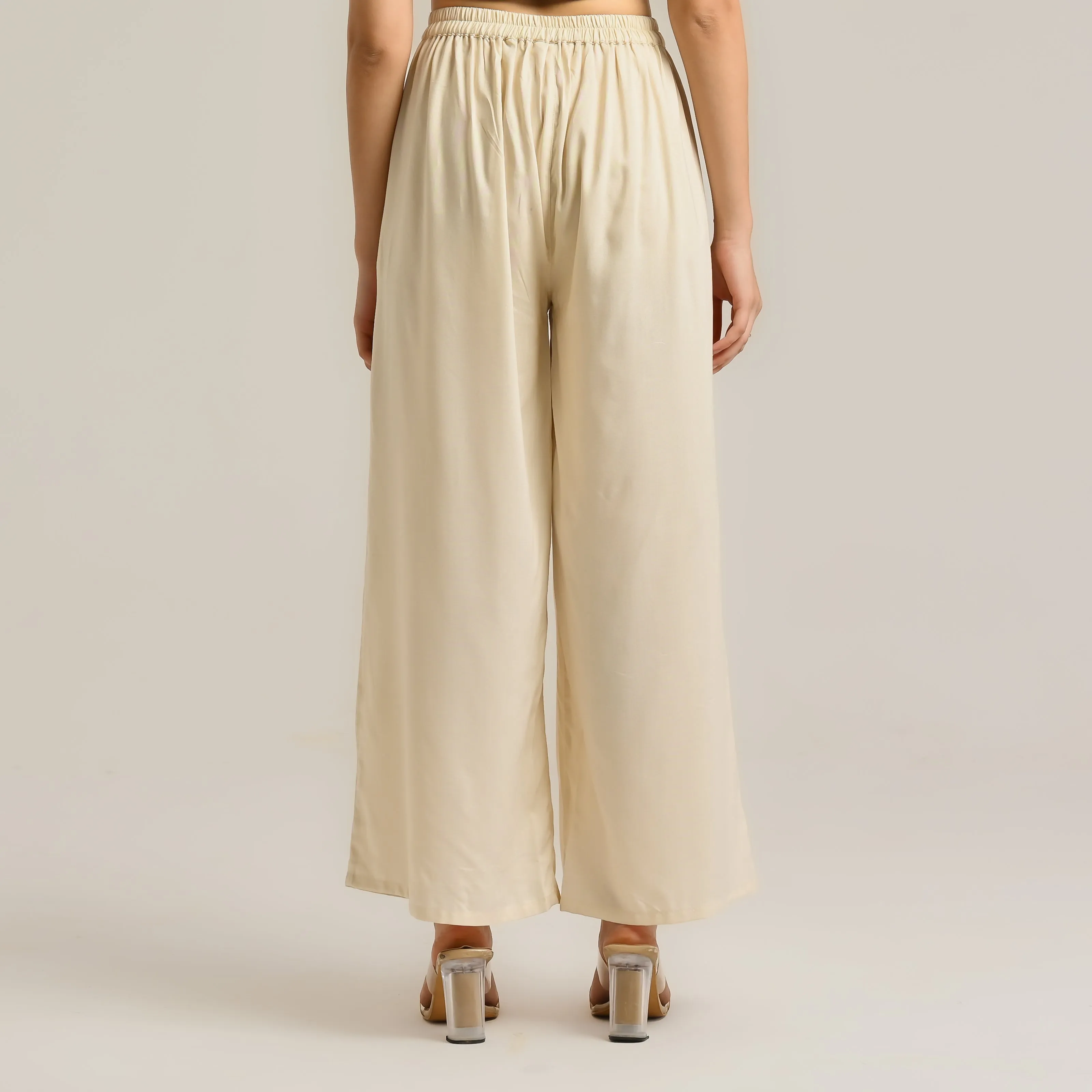 Beige Flared Palazzo Pants