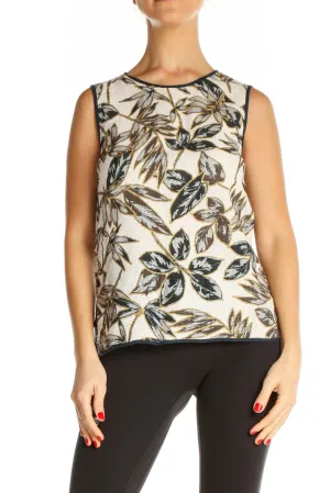 Beige Tropical Print Chic Tank Top