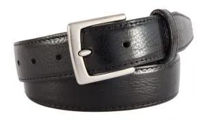 Black Glossy Leather Belt, Signature Buckle (Brushed Silver)