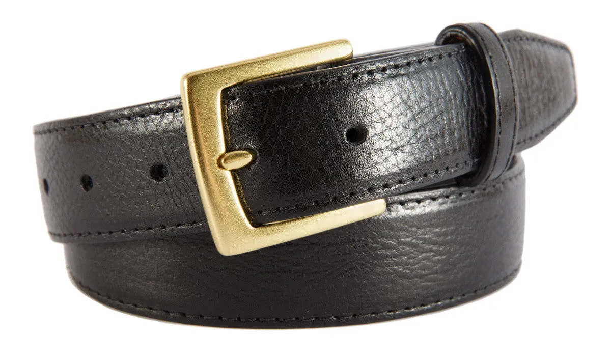 Black Glossy Leather Belt, Signature Buckle (Gold)