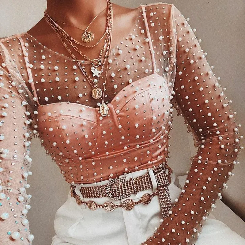 Boho Chic Pearl Mesh Top