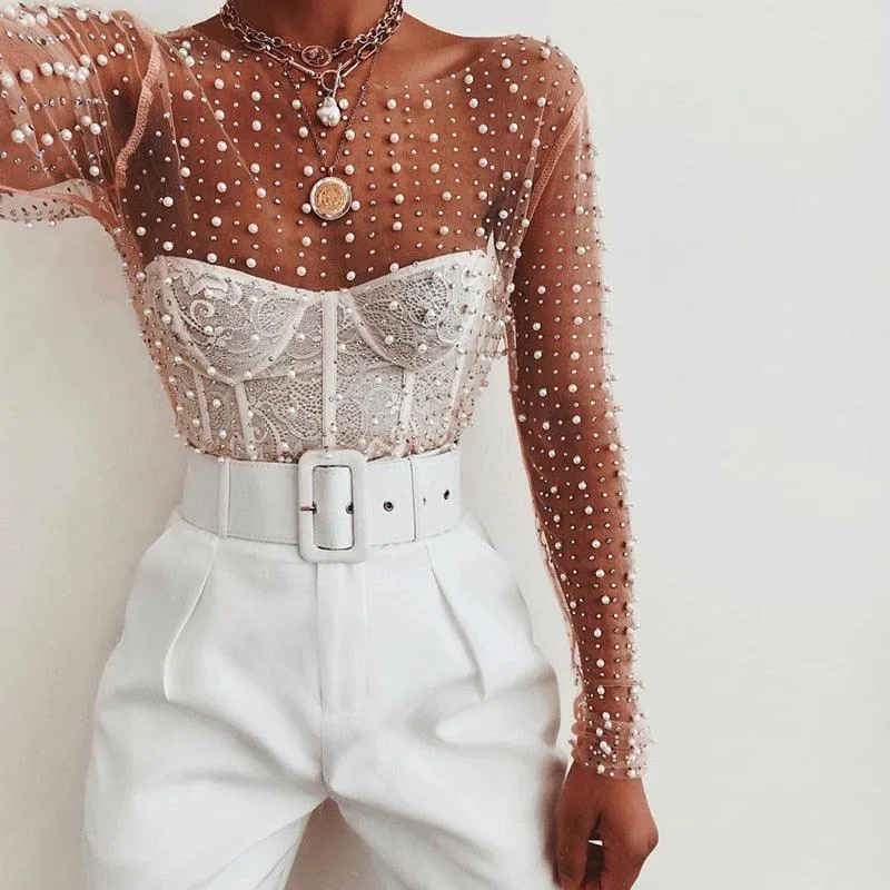 Boho Chic Pearl Mesh Top