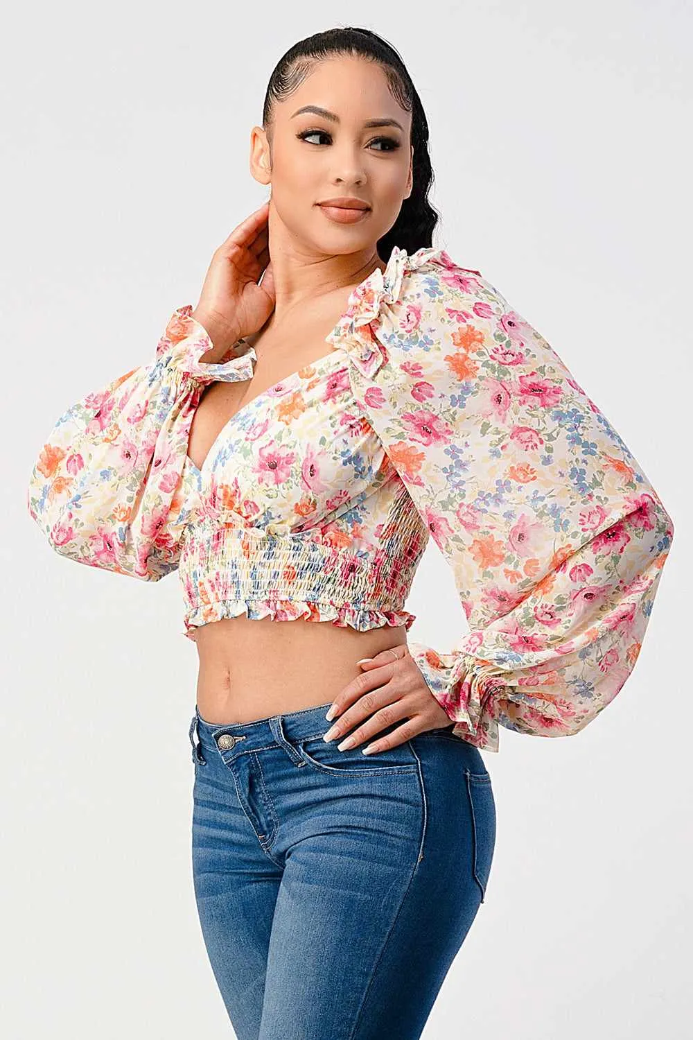 Chic Floral Sweetheart Blouse