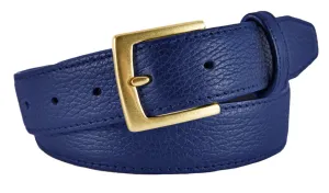 Cobalt Blue Pebbled Leather Belt, Signature Buckle (Gold)