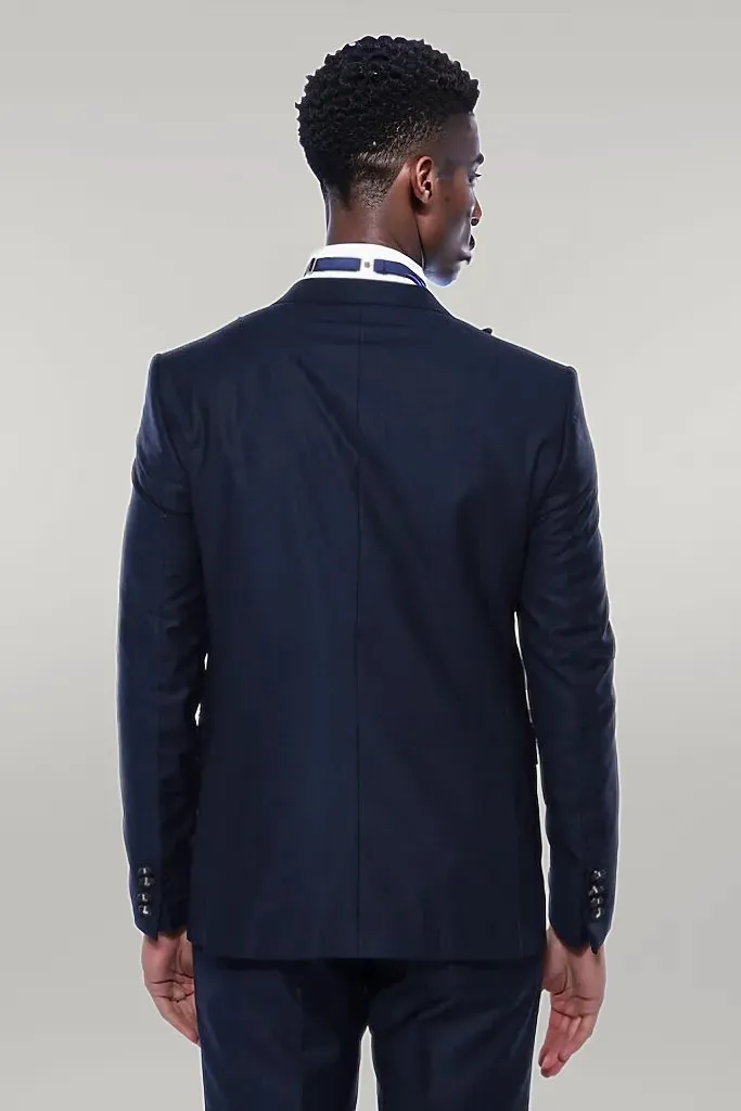 Detachable Lapel Navy Blue Tuxedo | Wessi