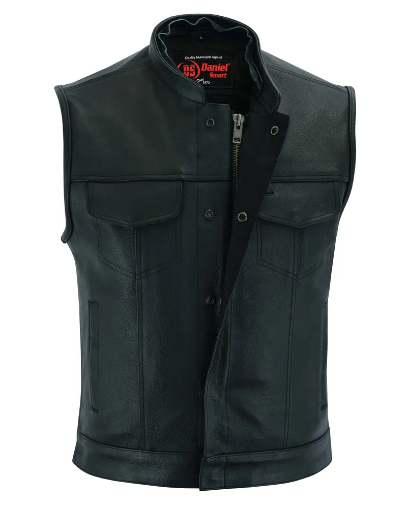 DS182 Men's Concealed Snaps Removable Hood Leather Vest