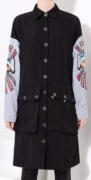 Embroidered Sleeve Shirt-Coat