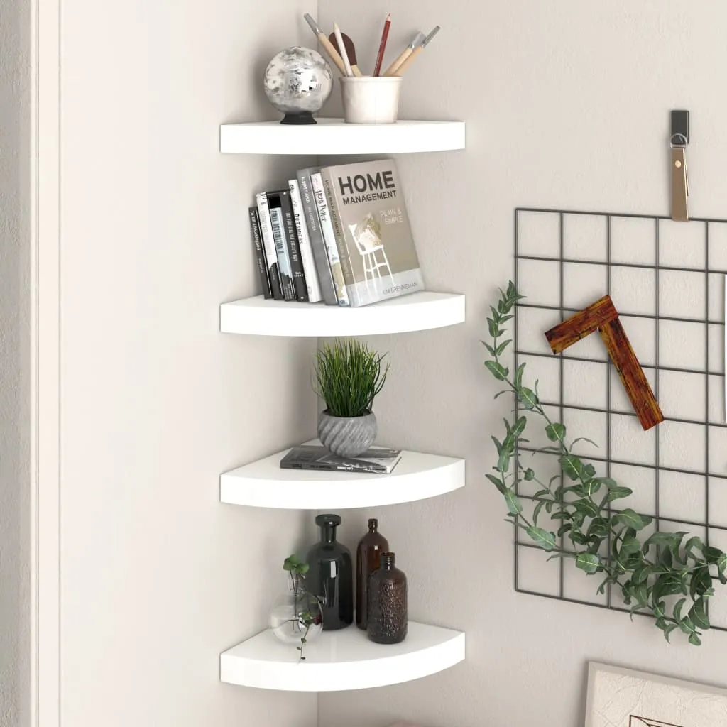 Floating Corner Shelves 4 pcs High Gloss White 25x25x3.8 cm MDF