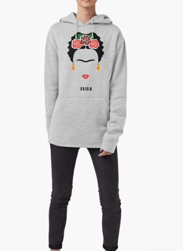 Frida Khalo Face WOMEN HOODIE GRAY