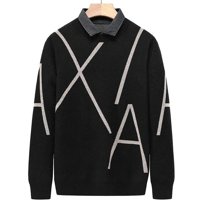 Geometric Letter Polyester Wool Knitwear