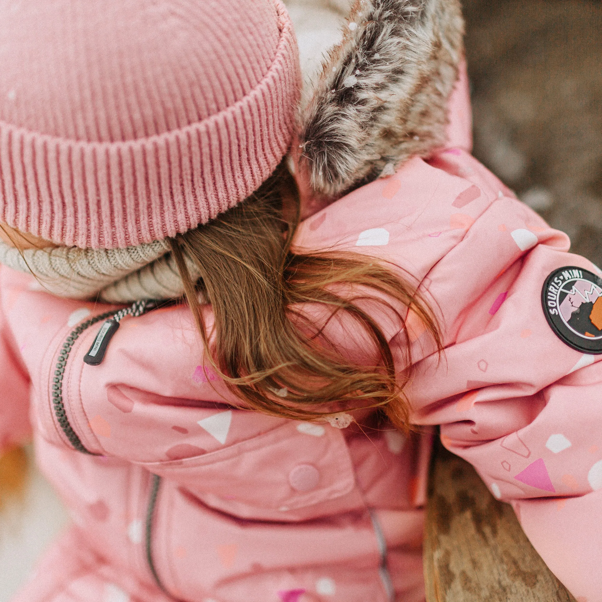 Habit de neige 3 en 1 rose à motifs et fausse fourrure, bébé || 3 in 1 pink snowsuit with print and faux fur, baby