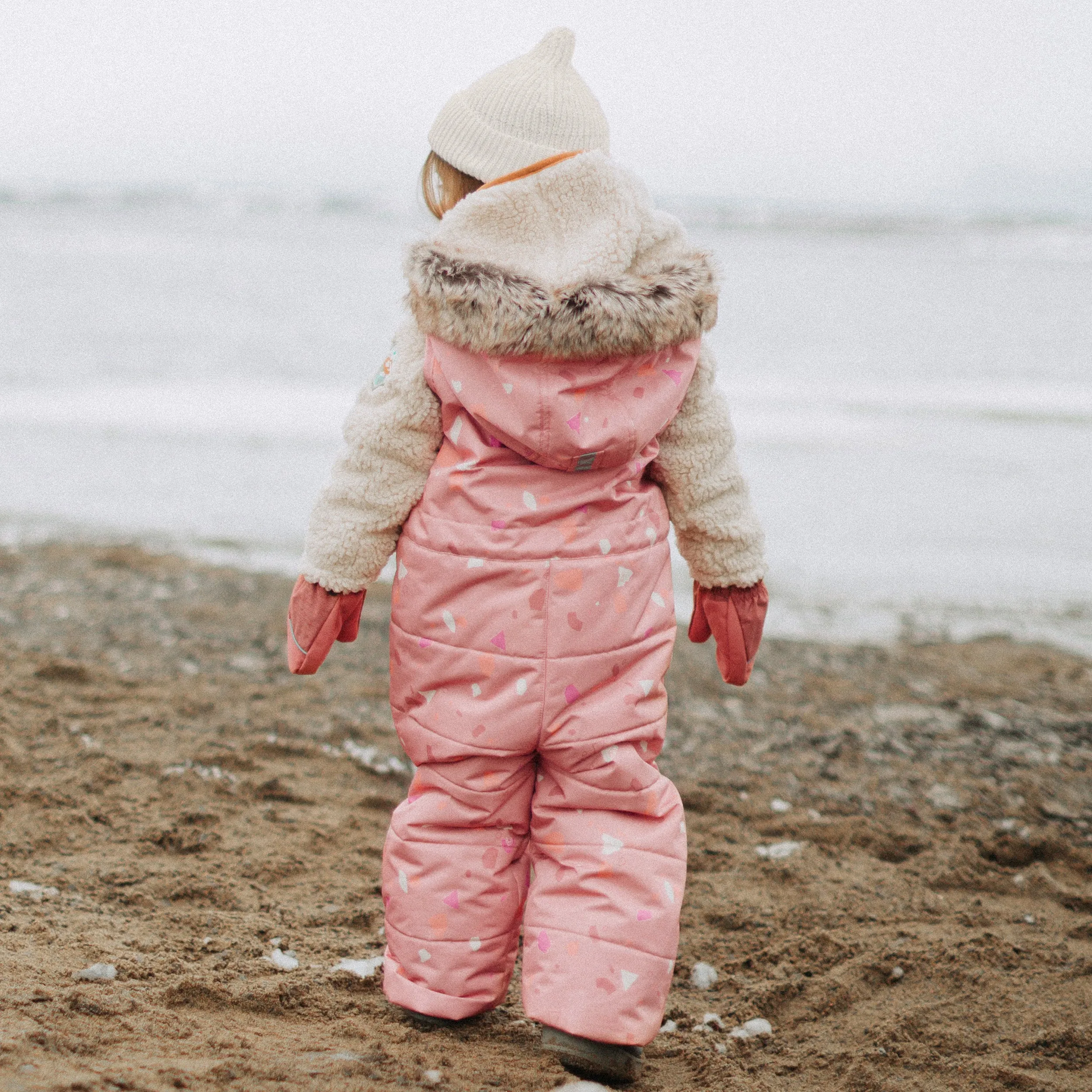 Habit de neige 3 en 1 rose à motifs et fausse fourrure, bébé || 3 in 1 pink snowsuit with print and faux fur, baby