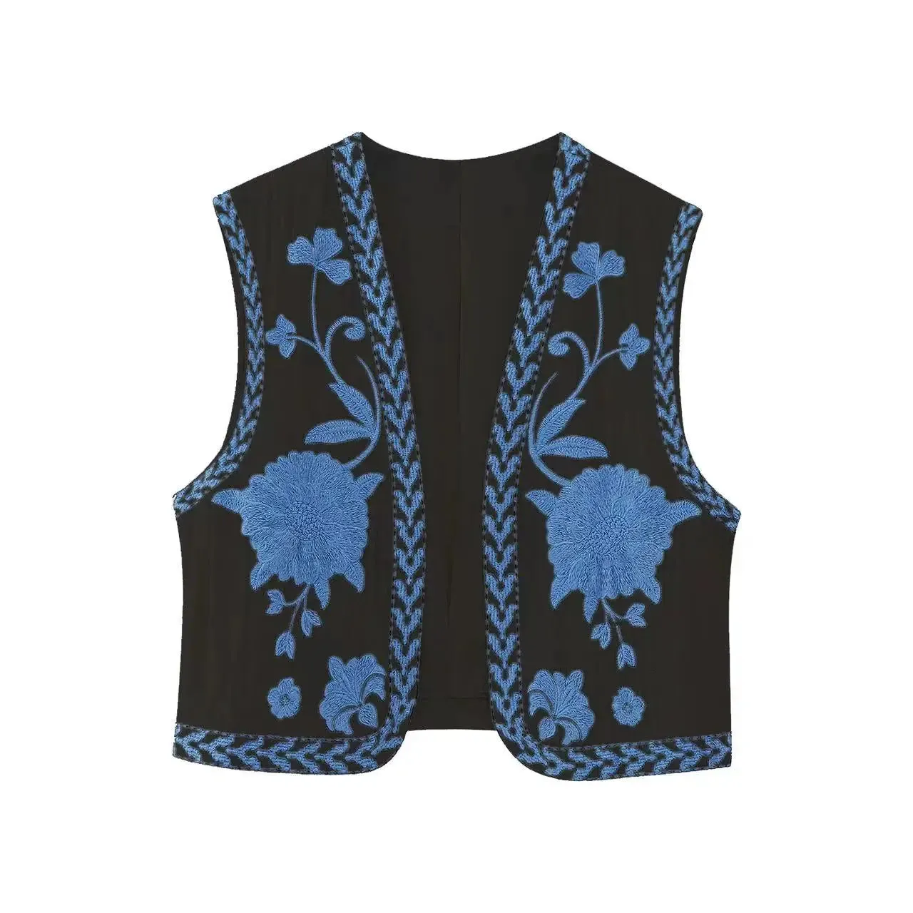 KEYANKETIAN Women Vintage Floral Embroidered Open WaistCoat Ladies National Style Vest Jacket Outfits Casual Vacation Crop Top