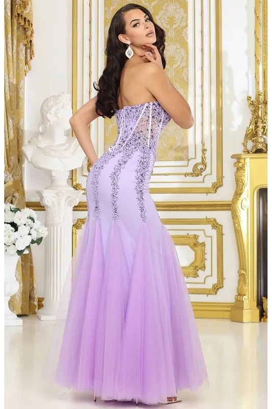 Lilac Embellished Sweetheart Bustier Top Mermaid Dress