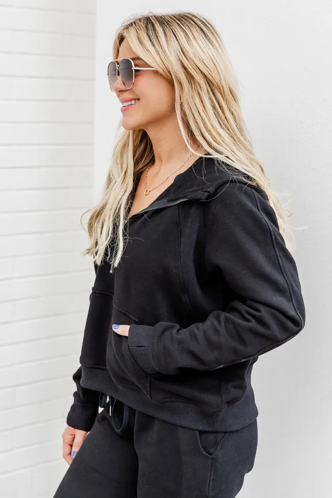 Making It Look Easy Black Ribbed Shoulder Quarter Zip Pullover FINAL SALE