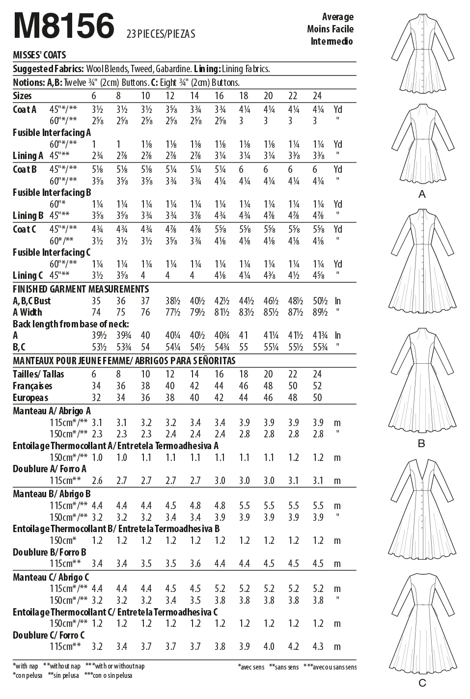 McCall's Pattern M8156 Misses' Coats