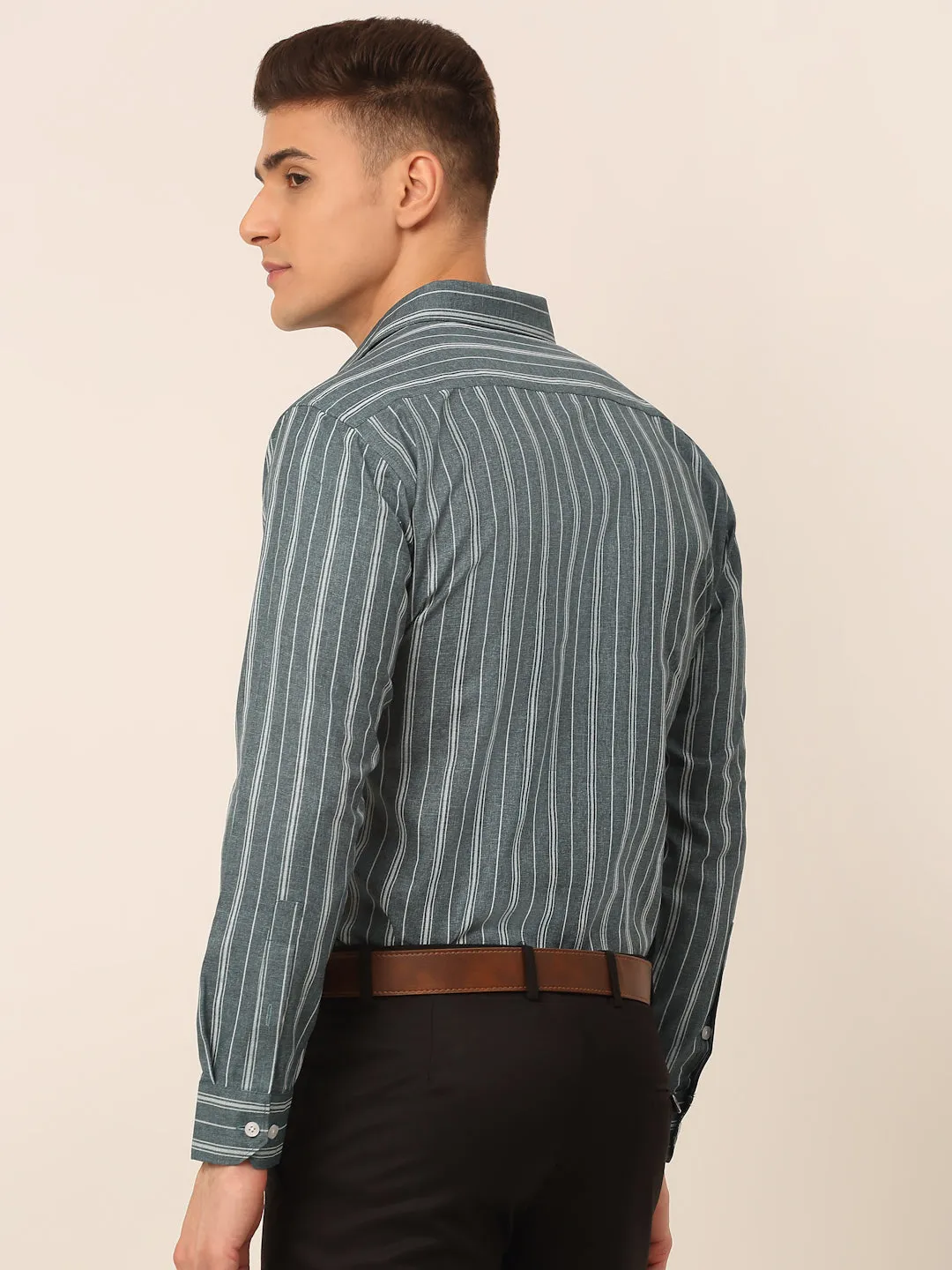 Men Grey & White Classic Striped Formal Shirt