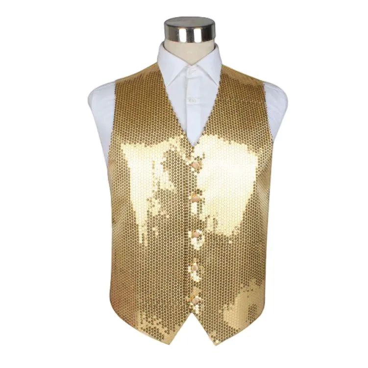 Mens Gold Sequin Patterned Vest Waistcoat