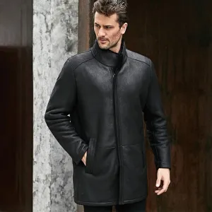 Men's Shearling Stand Collar Long Jacket Coat