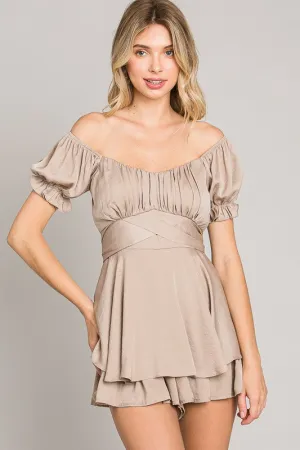 Mocha Off-Shoulder Tie Back Romper