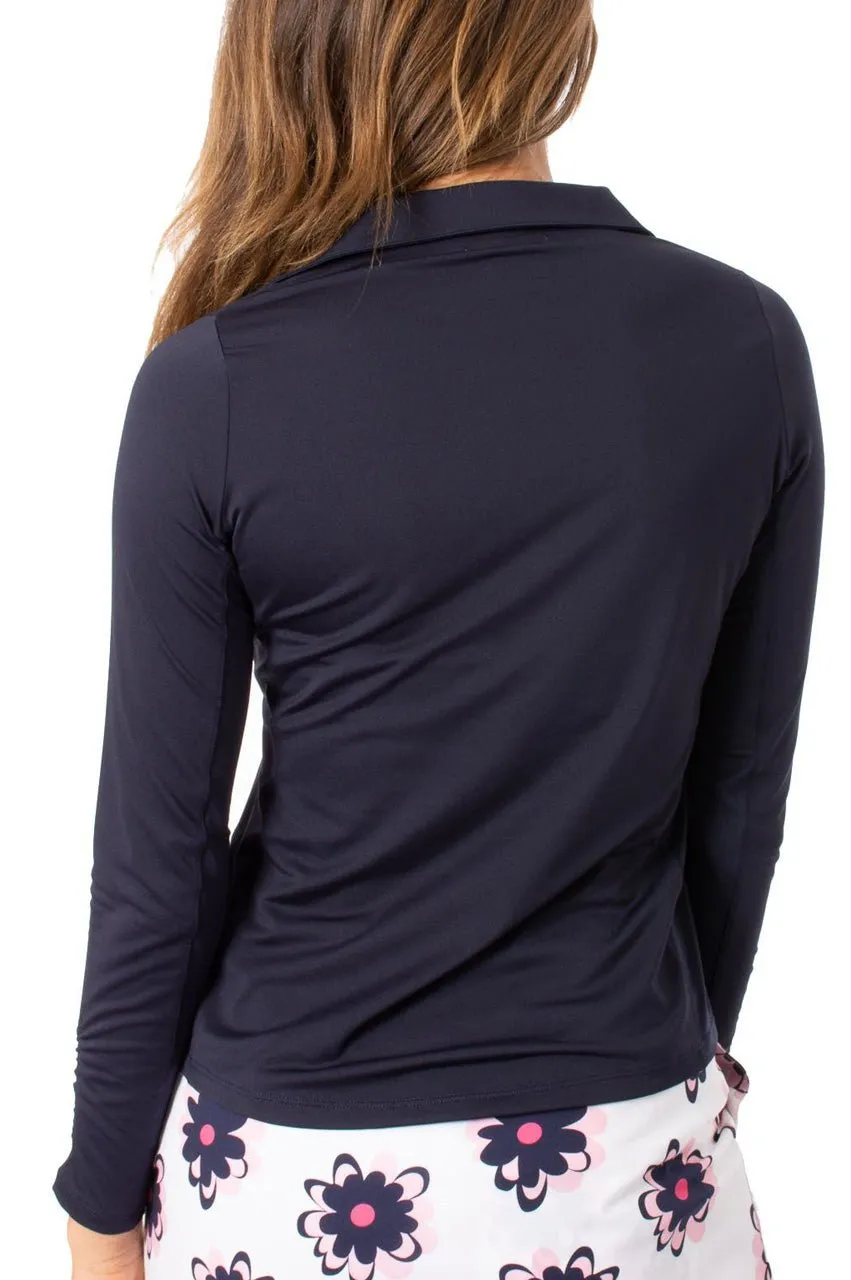 Navy Long Sleeve Zip Polo