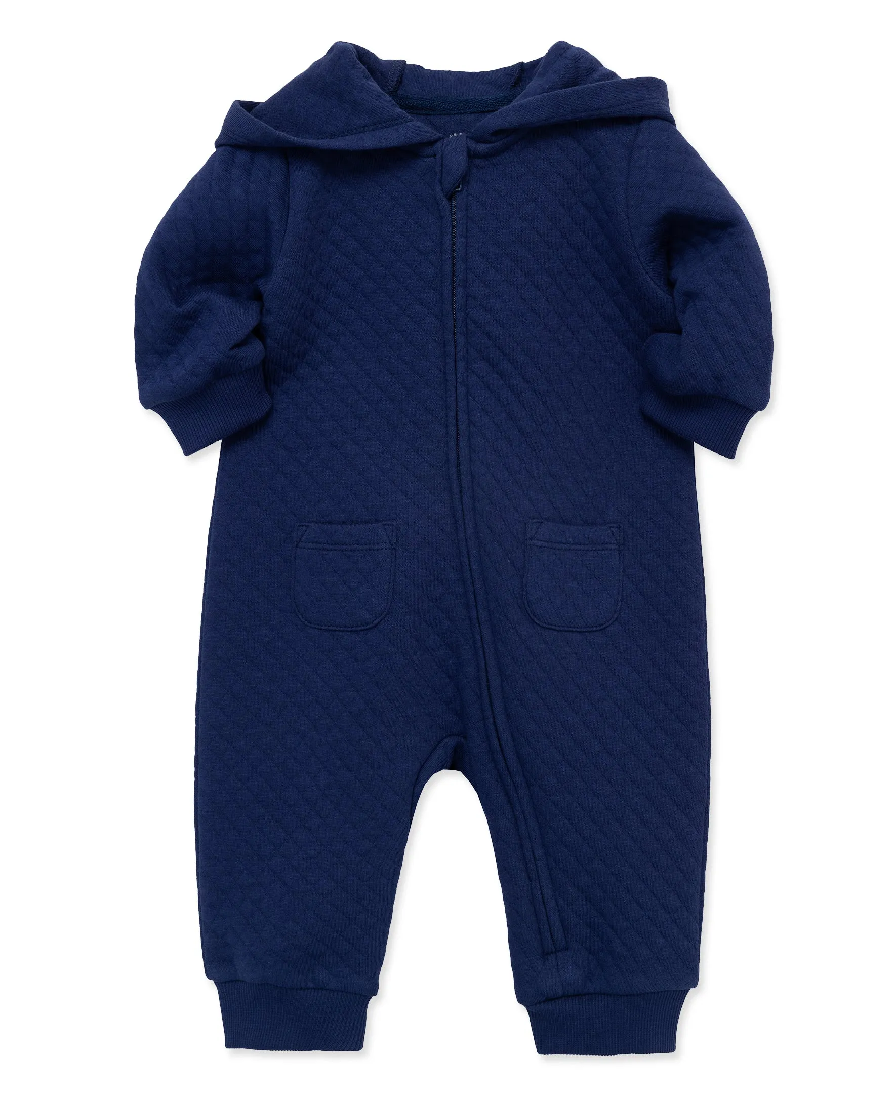 Navy Quilted Hoodie Coverall