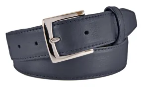 Navy Smooth Leather Belt, Signature Buckle (Shiny Silver)