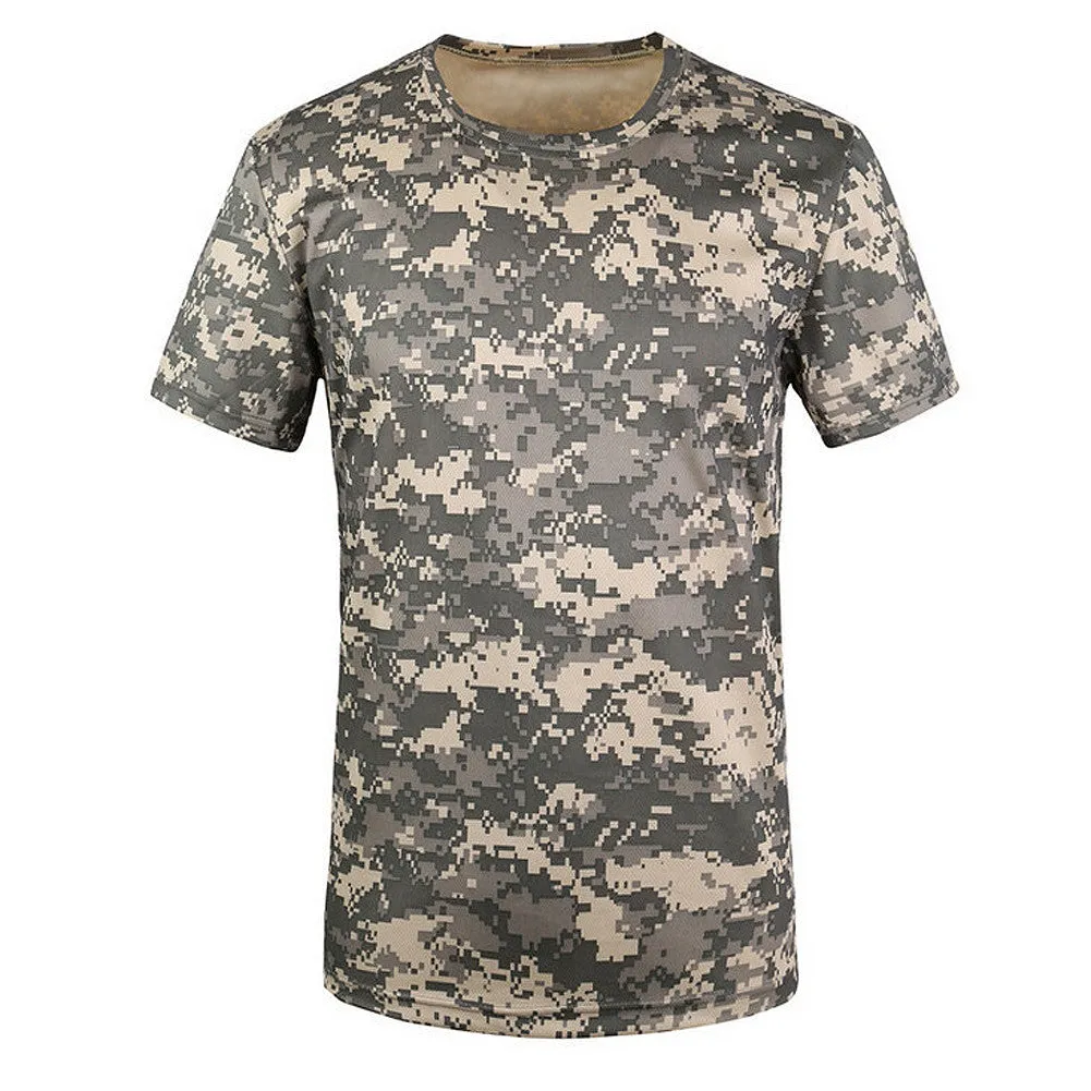 New  Camouflage T-shirt Men Breathable Army Tactical Combat T Shirt Military Dry Camo Camp Tees-ACU Green