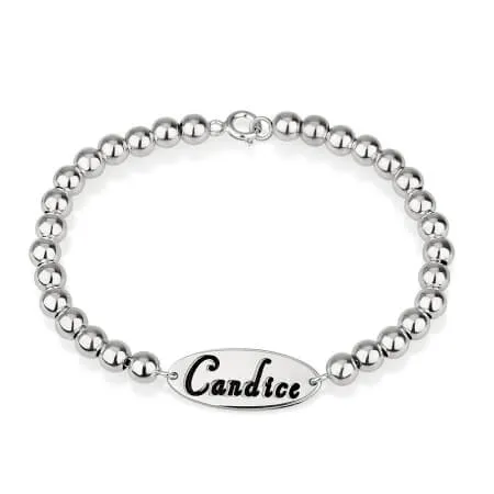 Oval Name Bead Bracelet Sterling Silver