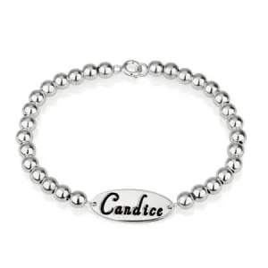 Oval Name Bead Bracelet Sterling Silver