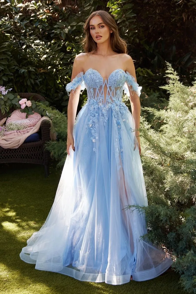 Paris Blue Off The Shoulder A-Line Gown