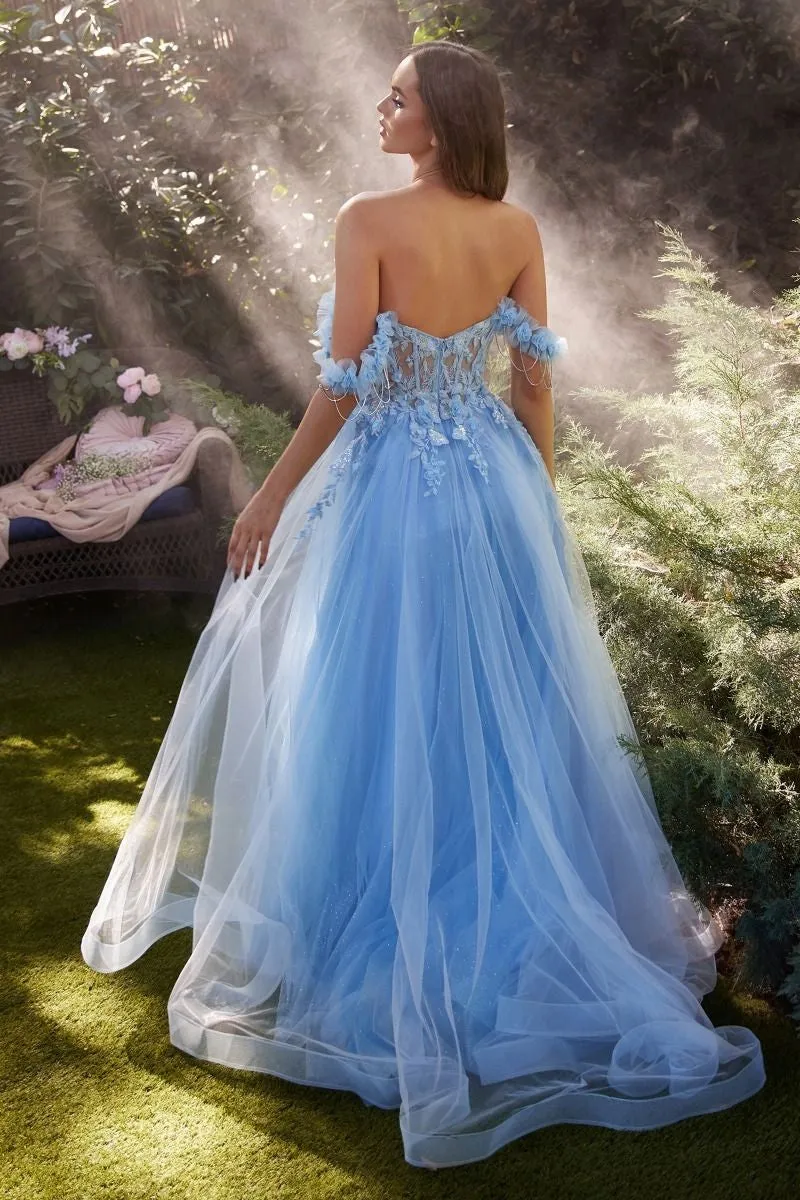 Paris Blue Off The Shoulder A-Line Gown