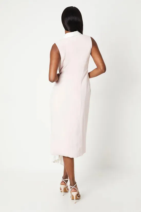 Satin Back Crepe Wrap With Pleat Drape Sleeveless Wedding Guest Dresses Cocktail Dresses