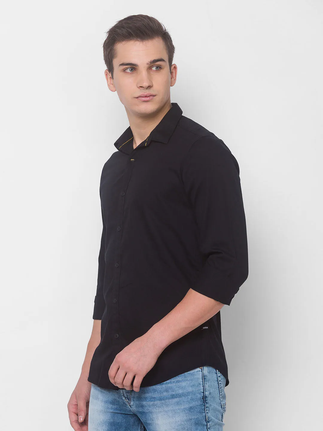 Spykar Men Black Cotton Shirts (Slim)