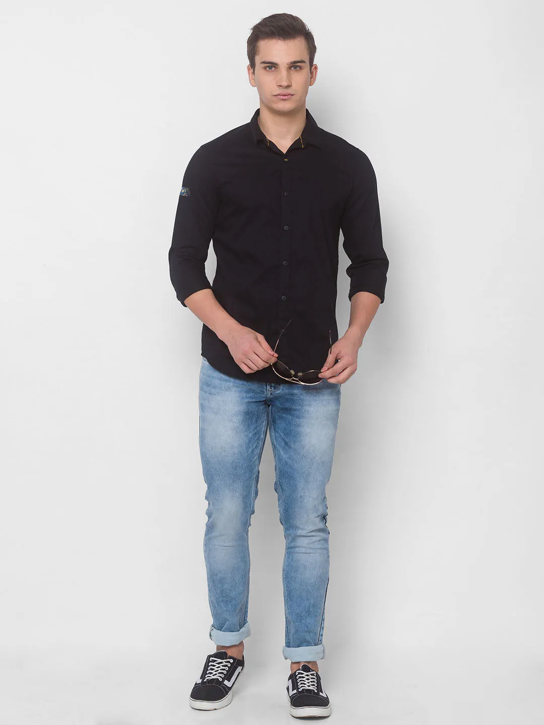 Spykar Men Black Cotton Shirts (Slim)