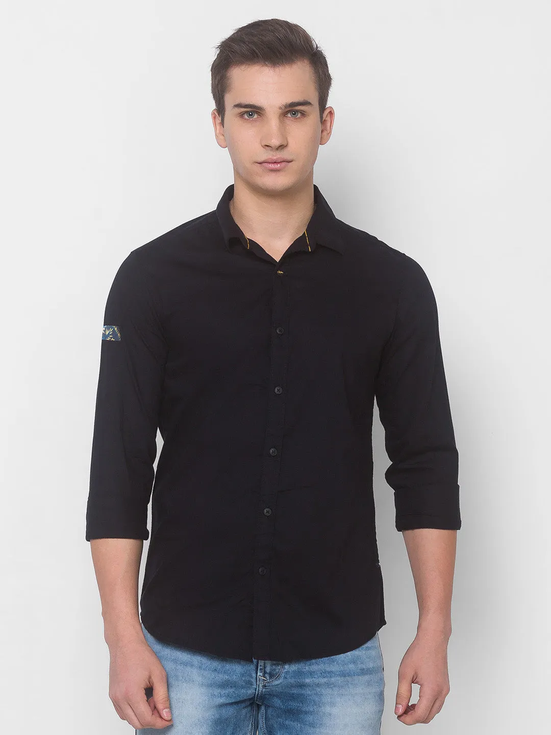 Spykar Men Black Cotton Shirts (Slim)