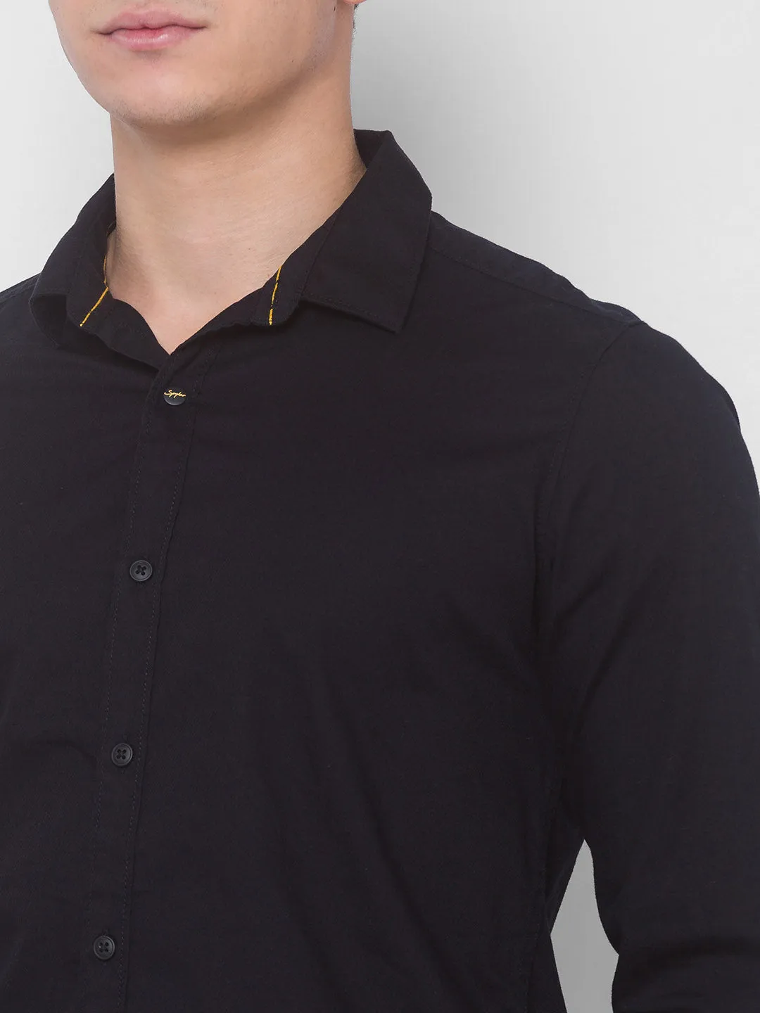 Spykar Men Black Cotton Shirts (Slim)