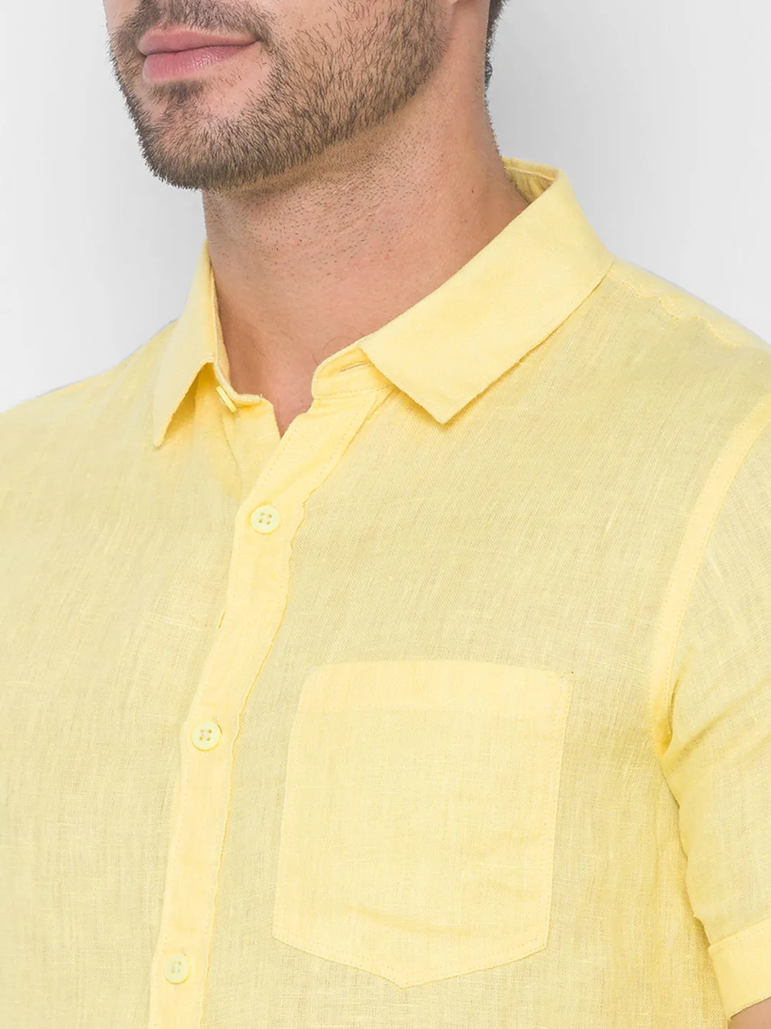 Spykar Men Yellow Cotton Shirts (Slim)