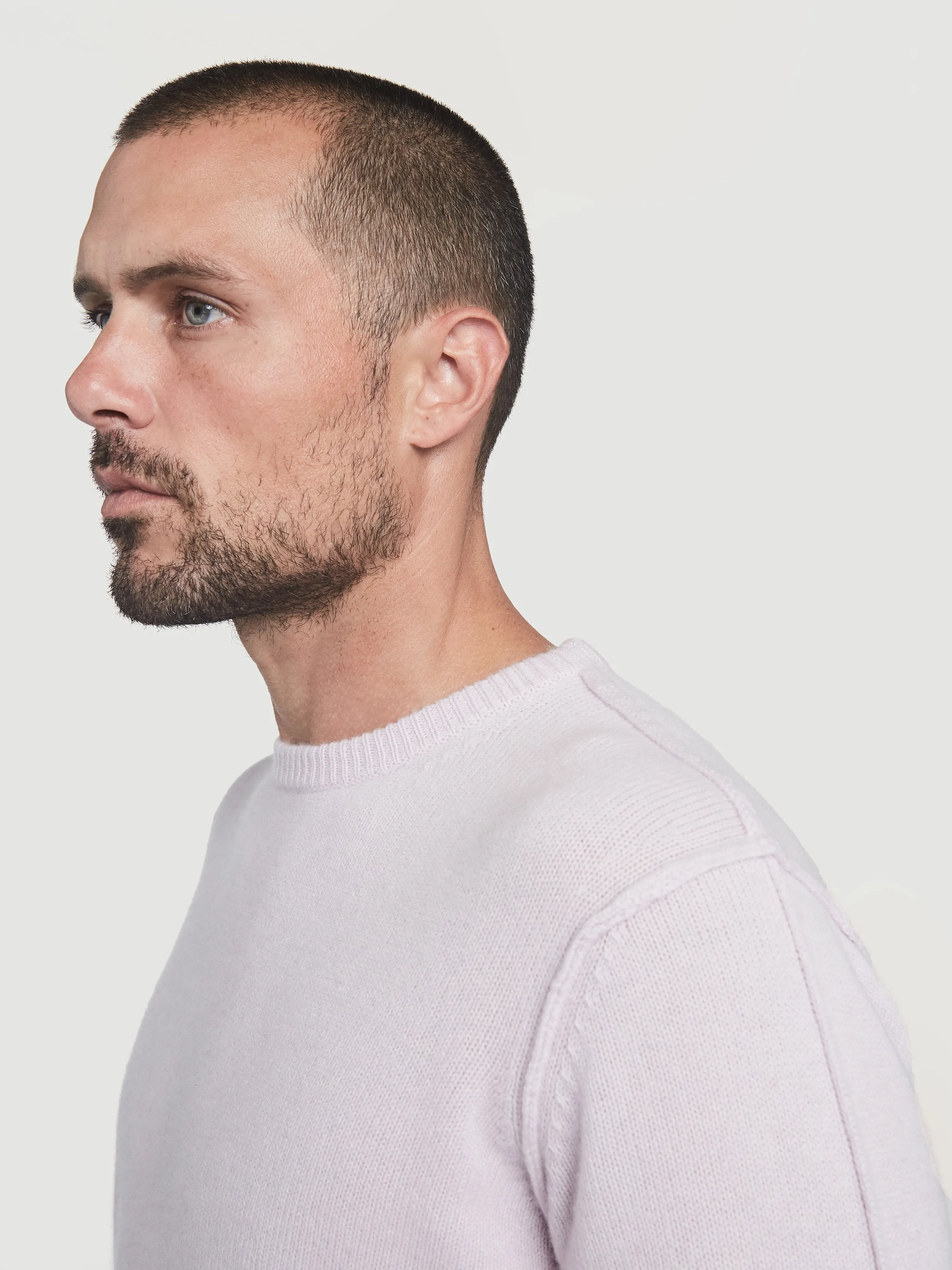 Sustainable Cashmere Seamed Crew -- Quartz