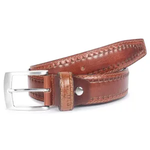 THE CLOWNFISH Men's Genuine Leather Belt with Textured/Embossed Design-Cocoa Brown (Size-32 inches)