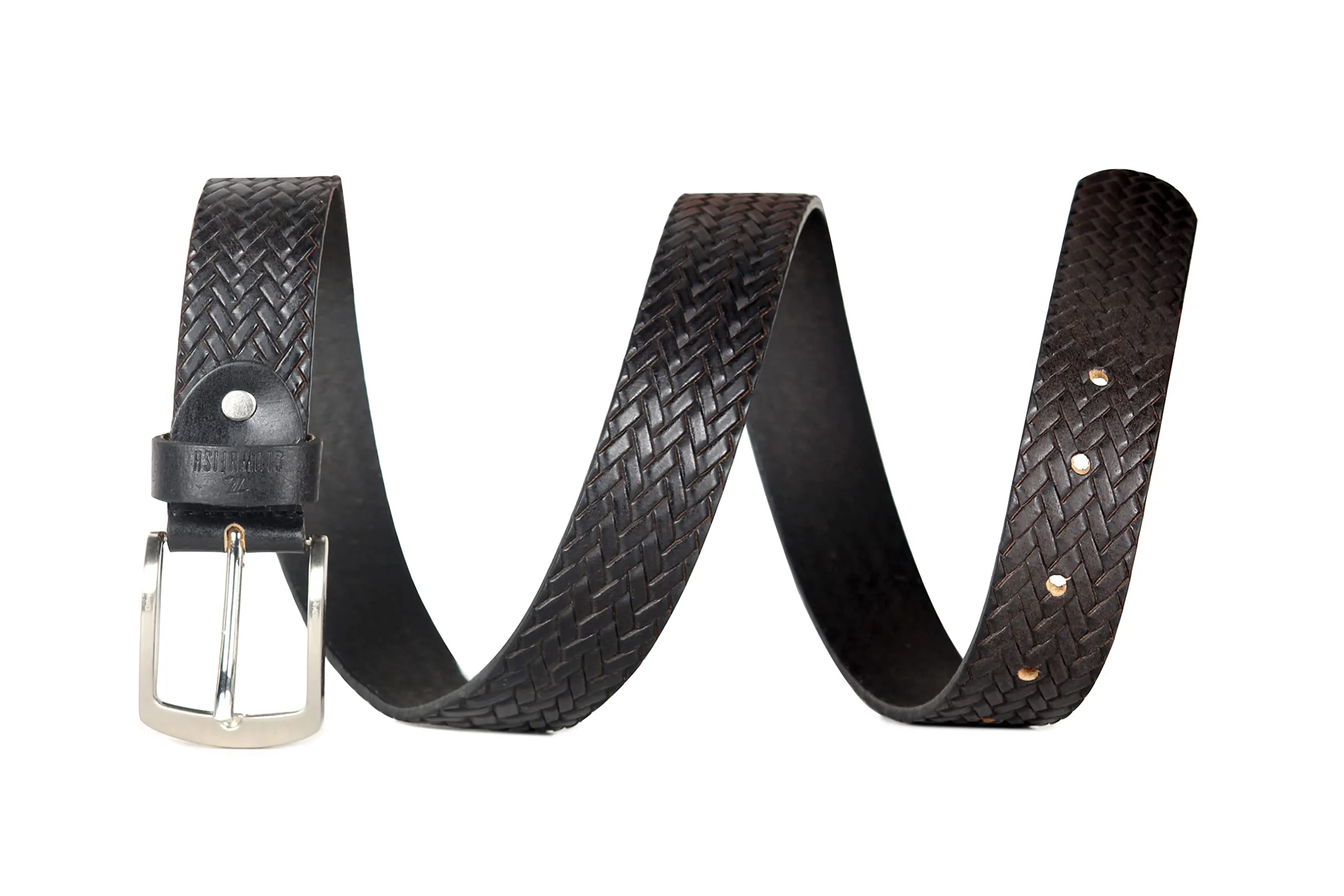 THE CLOWNFISH Men's Genuine Leather Belt with Textured/Embossed Design-Soot Black (Size-36 inches)