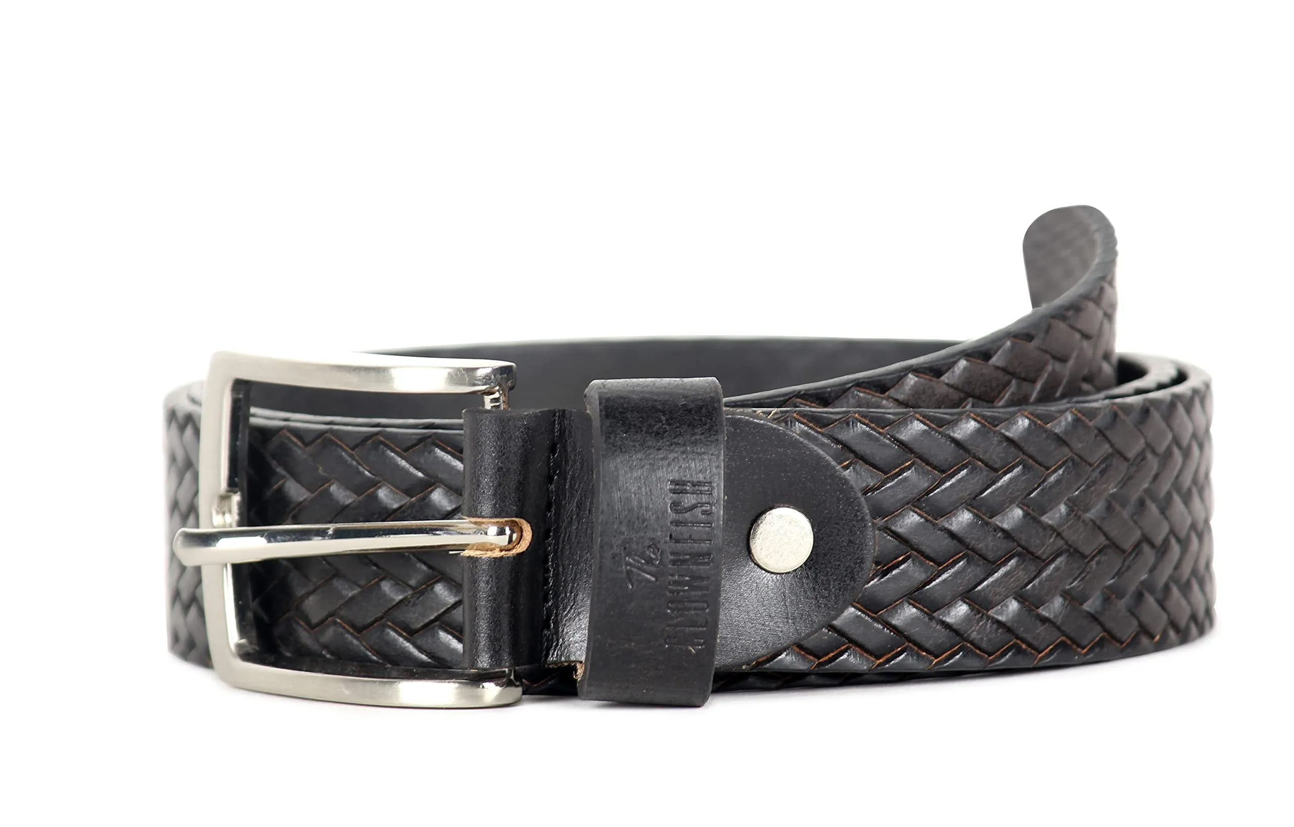 THE CLOWNFISH Men's Genuine Leather Belt with Textured/Embossed Design-Soot Black (Size-36 inches)