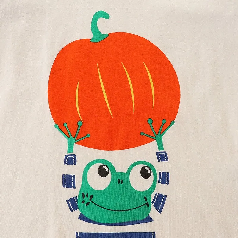 Toddler/Kid's Long Sleeve Pumpkin Print Design Cotton T-shirt